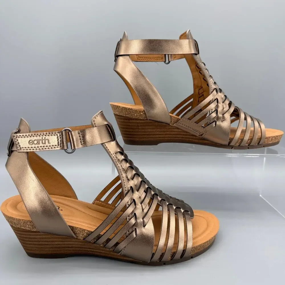 NEW earth Women’s Hattie Fisherman Wedge Sandals Pewter Size 7.5M